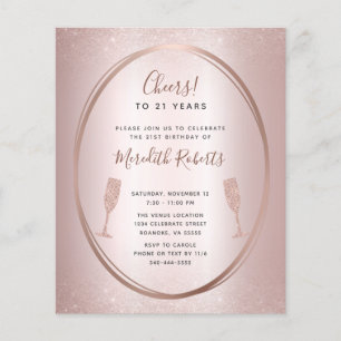 Budget 21st Birthday Rose Gold Champagne Invite