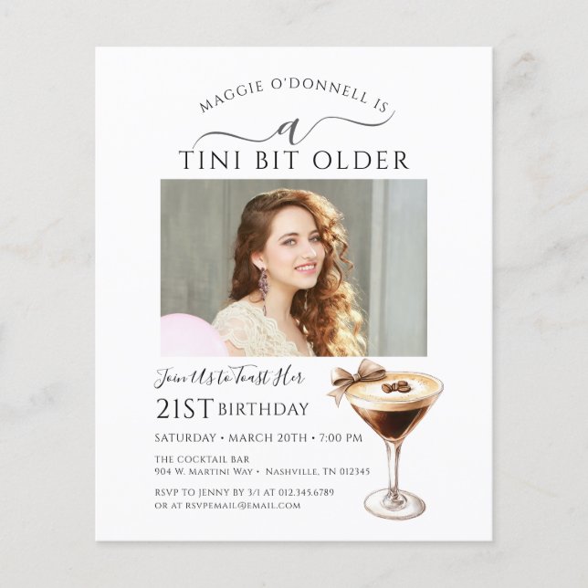 BUDGET 21st Birthday Tini Bit Older Photo Martini  (Front)