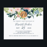 Budget 21st floral birthday party Invitation Flyer<br><div class="desc">Peach cream, blush pink, ivory and navy blue bohemian pastel flowers bouquets with sage green greenery foliage and a round faux metallic gold copper glitter circle making a modern glam horizontal BUDGET affordable feminine twenty first milestone / any age birthday party invitation FLYER with a trendy chic fully editable typography...</div>