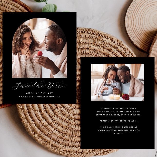 Budget 2-Photo Boho Arch Black Save the Date (Creator Uploaded)