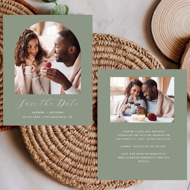 Budget 2-Photo Boho Arch Sage Green Save the Date (Creator Uploaded)