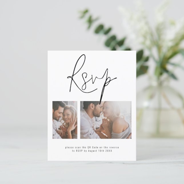 Budget 2 Photo QR Code Online Wedding RSVP Enc (Standing Front)