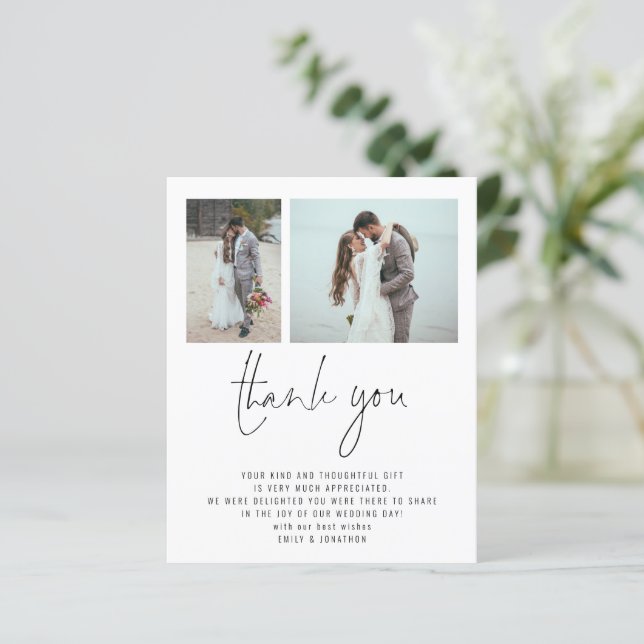 Budget 2 Photo QR Code Wedding Thank You (Standing Front)
