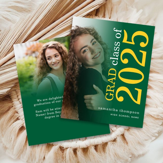 Budget 2 photo Yellow Green 2023 Grad Announcement (front and back view)