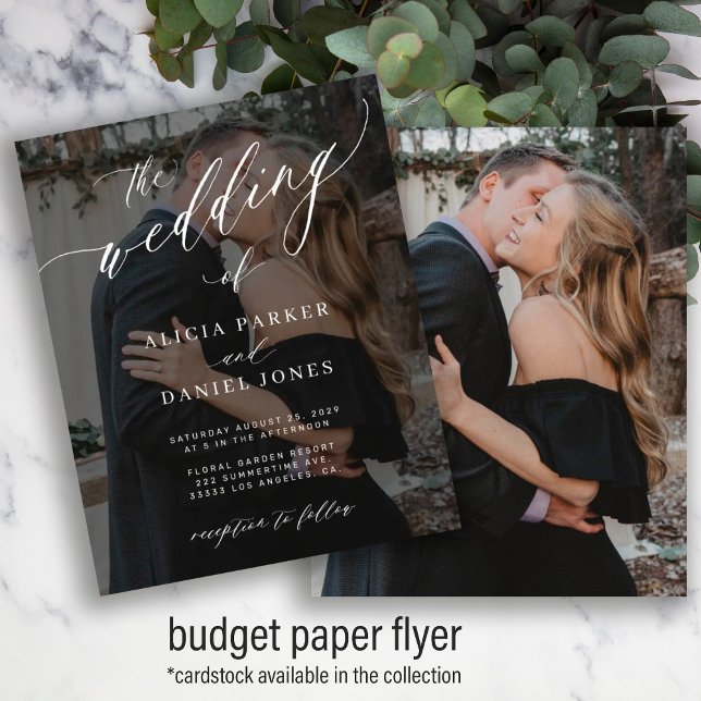 Budget 2 photos elegant script wedding invitation flyer (Creator Uploaded)