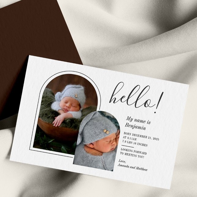 Budget 2 Photos Hand-Lettered Birth Announcement (Baby Photos Birth Announcement Note Card)