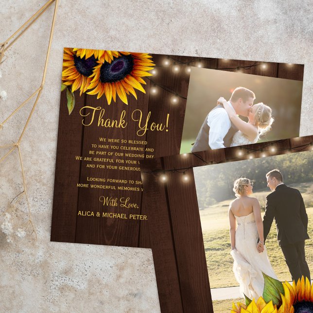 Budget 2 photos rustic wedding thank you card (Creator Uploaded)