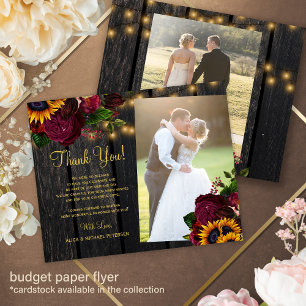 Budget 2 photos sunflower roses wedding thank you flyer