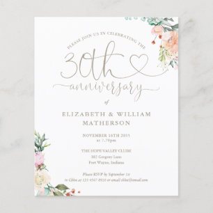 Budget 30th Anniversary Heart Floral Invitation