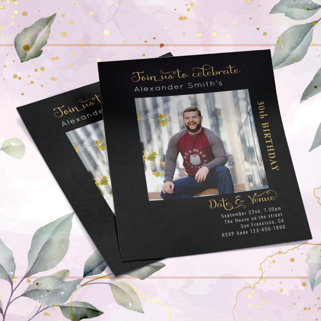 Budget 30th Birthday Black Invitation Flyer (Creator Uploaded)