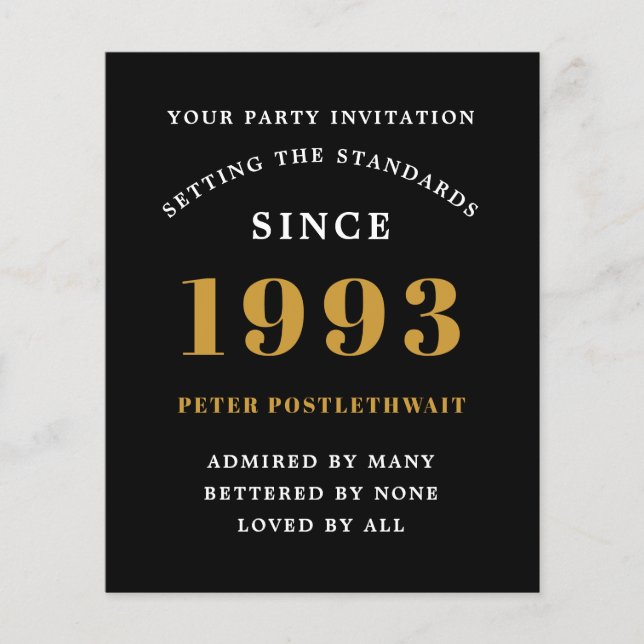 Budget 30th Birthday Invitation 1993 Black Gold Flyer (Front)