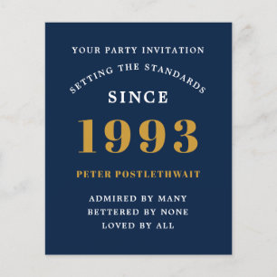 Budget 30th Birthday Invitation 1993 Blue Gold Flyer