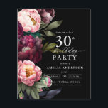 Budget 30th Birthday Moody Floral Invitation Flyer<br><div class="desc">Celebrate your milestone with a modern moody 30th birthday invitation featuring rich burgundy and blush florals. This elegant design blends deep, dramatic tones with soft, romantic accents, perfect for setting a sophisticated yet inviting atmosphere. The striking floral arrangement adds a touch of luxury, while the contemporary layout keeps it stylish...</div>