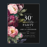 Budget 30th Birthday Moody Floral Invitation Flyer<br><div class="desc">Celebrate your milestone with a modern moody 30th birthday invitation featuring rich burgundy and blush florals. This elegant design blends deep, dramatic tones with soft, romantic accents, perfect for setting a sophisticated yet inviting atmosphere. The striking floral arrangement adds a touch of luxury, while the contemporary layout keeps it stylish...</div>