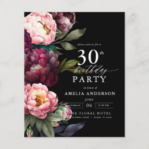 Budget 30th Birthday Moody Floral Invitation Flyer