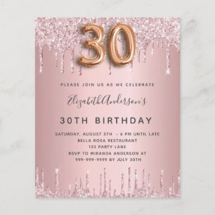 Budget 30th Birthday pink dusty rose glitter drips