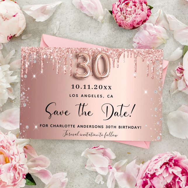 Budget 30th birthday rose glitter save the date (Creator Uploaded)