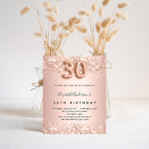 Budget 30th birthday rose gold glitter invitation