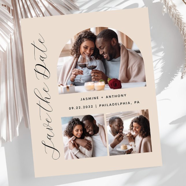 Budget 3-Photo Arch Beige Save the Date (Creator Uploaded)