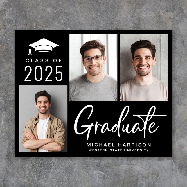 Budget 3 Photo Black Graduation Announcement (Creator Uploaded)