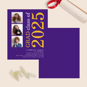 Budget 3 photo Bold 2024 Purple Graduation Invite