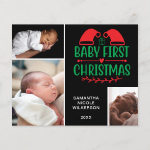 Budget 3 Photo Collage Baby's First Christmas Card