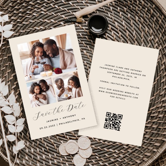 Budget 3-Photo Collage Beige Save the Date (Creator Uploaded)