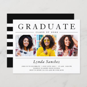 Budget 3 Photo Collage Graduation Invitations