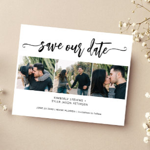 Budget 3 photo collage modern wedding save date