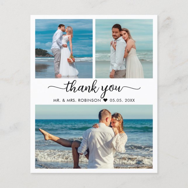 Budget 3 Photo Collage Wedding Thank You Script  (Front)