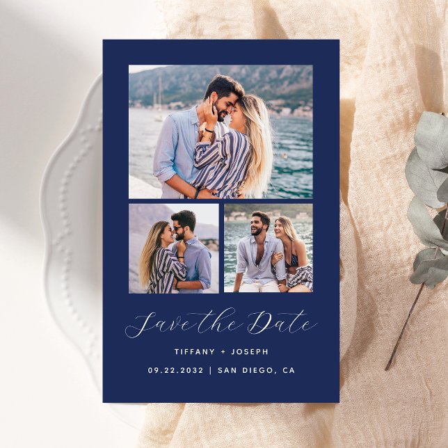 Budget 3-Photo Navy Blue Save the Date (Creator Uploaded)