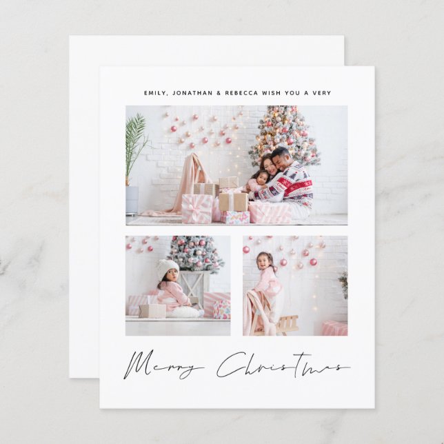BUDGET 3 Photos Family Merry Christmas Card (Front/Back)