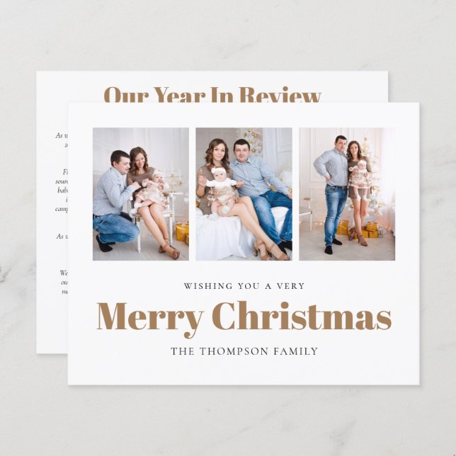 BUDGET 3 Photos Family Newsletter Christmas Card (Front/Back)