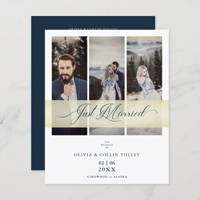 Budget 3 Photos Just Married Hand Letterd Quote (Front/Back)