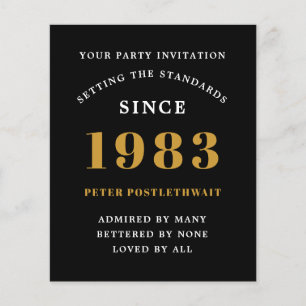 Budget 40th Birthday 1983 Invitation Black Gold Flyer