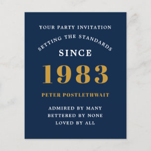 Budget 40th Birthday 1983 Invitation Blue Gold Flyer