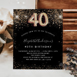 Budget 40th birthday black gold glitter invitation<br><div class="desc">A modern,  stylish and glamourous invitation for a 40th birthday party.  A black background decorated with faux glitter. The name is written with a modern golden coloured hand lettered style script.  Personalise and add your party details.  Number 40 is written with a balloon style font,  script.</div>