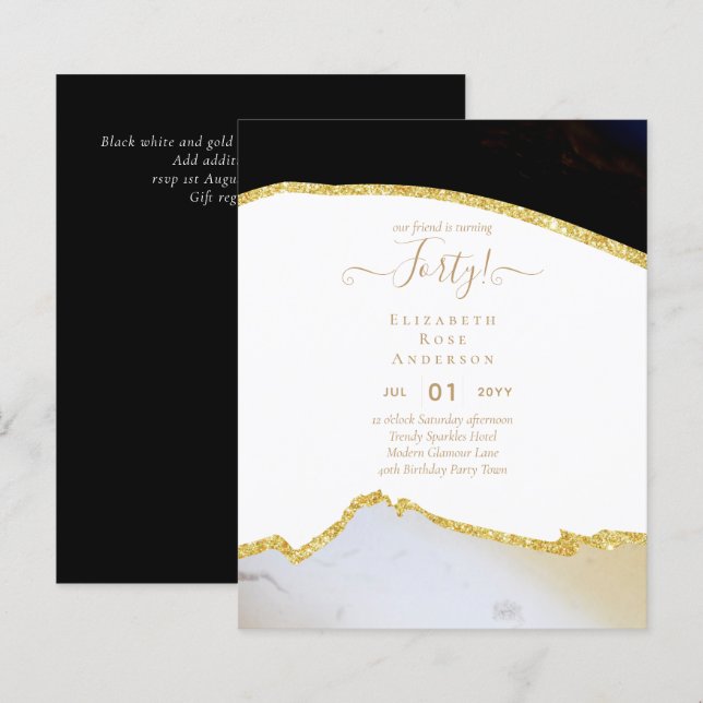 Budget 40th Birthday Glitter Agate Girly Design (Front/Back)