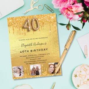 Budget 40th Birthday gold glitter drips photo