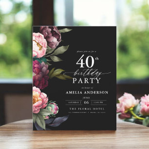 Budget 40th Birthday Moody Floral Invitation