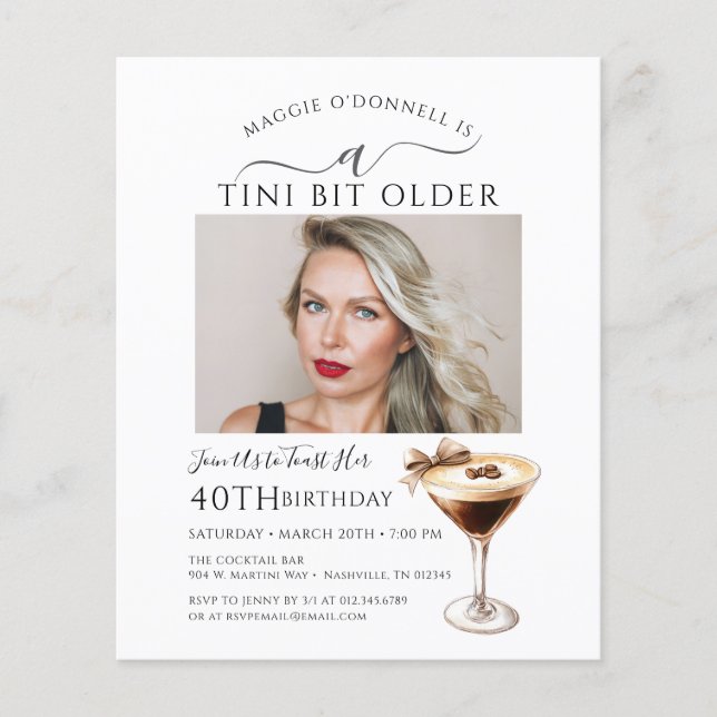 BUDGET 40th Birthday Party Photo Martini Invite (Front)