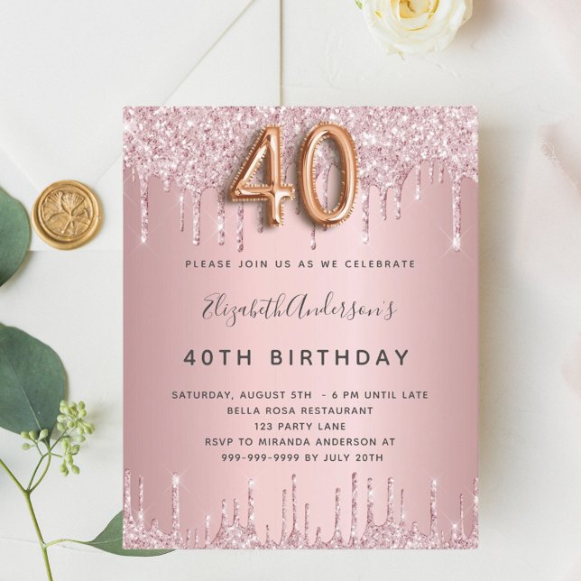 Budget 40th Birthday pink dusty rose glitter drips (Creator Uploaded)