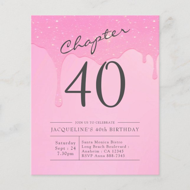 Budget 40th Birthday Pink Grey Invitation Flyer (Front)
