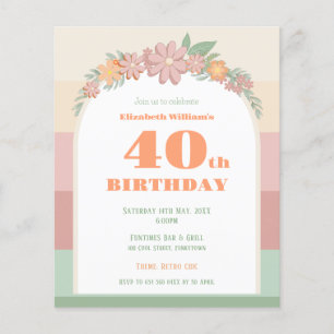 Budget 40th birthday retro pink stripes Invitation Flyer