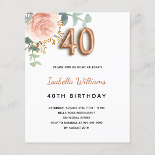 Budget 40th birthday rose gold eucalyptus floral