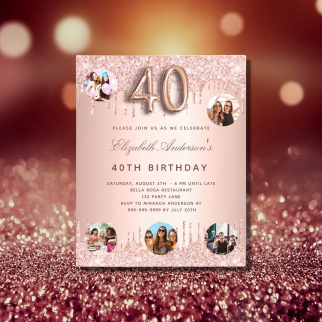 Budget 40th Birthday rose gold glitter drips photo (Creator Uploaded)