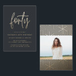 budget 40th birthday simple stylish elegant script card<br><div class="desc">budget 40th birthday simple stylish elegant gold script & geometric 40th birthday invite. Modern geometric backer pattern. Part of a collection. Colour can be changed.</div>
