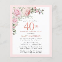 Budget 40th Surprise Party Pink Floral Invite