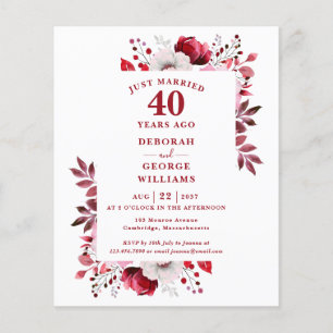 Budget 40th Wedding Anniversary Floral Invitation