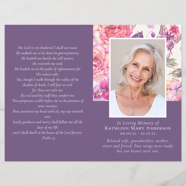 Budget 4-page Floral Peony Funeral Program (Front)